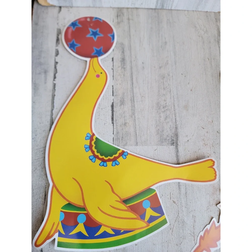 Vintage Bristle circus paper large hanging seal monkey lion elephant set